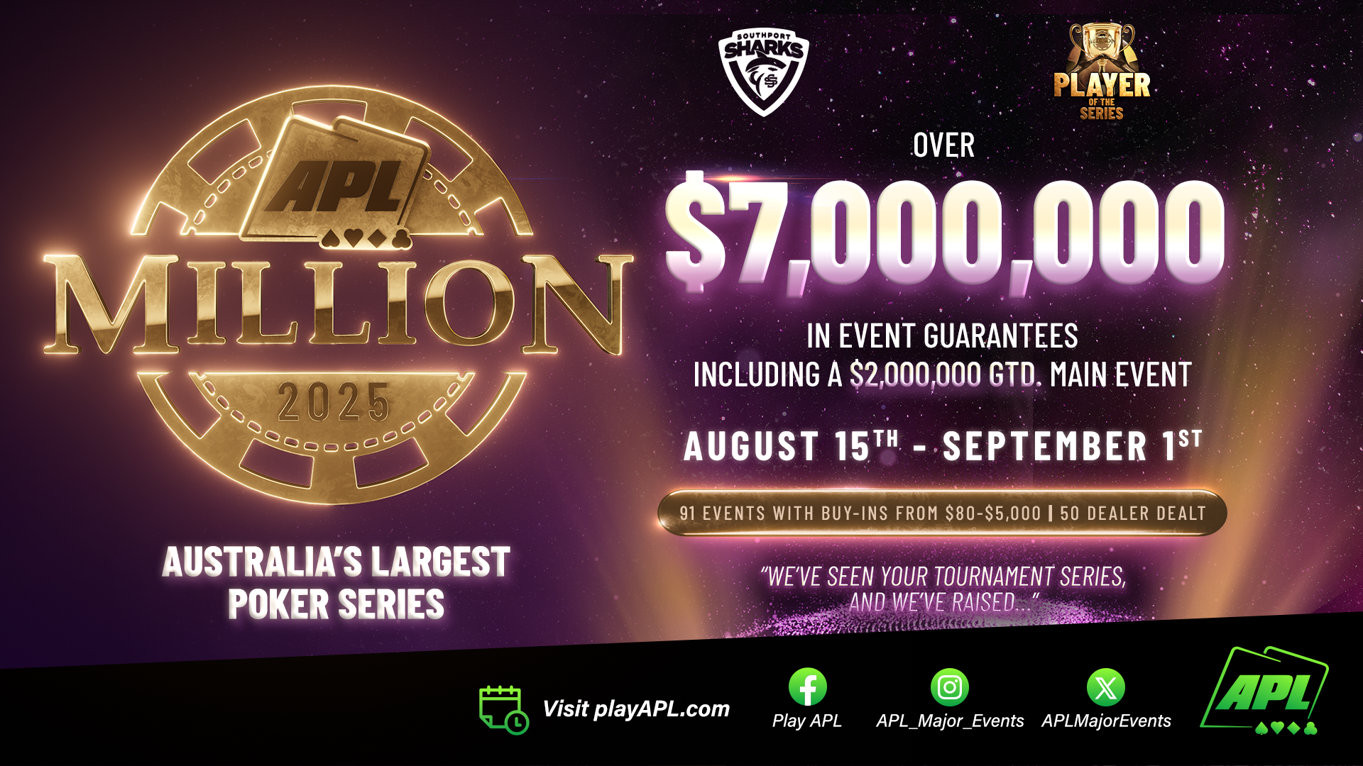 PRESS RELEASE: APL Million Returns in 2025 with Over $7 Million in Event Guarantees – Australia’s Largest Poker Series!