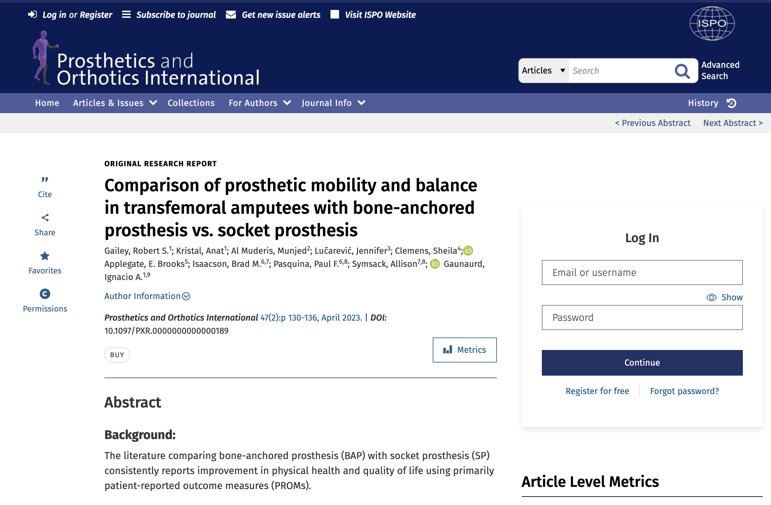 PRESS RELEASE: Professor Munjed Al Muderis contributes to Mobility and Balance in Transfemoral Amputees Research.