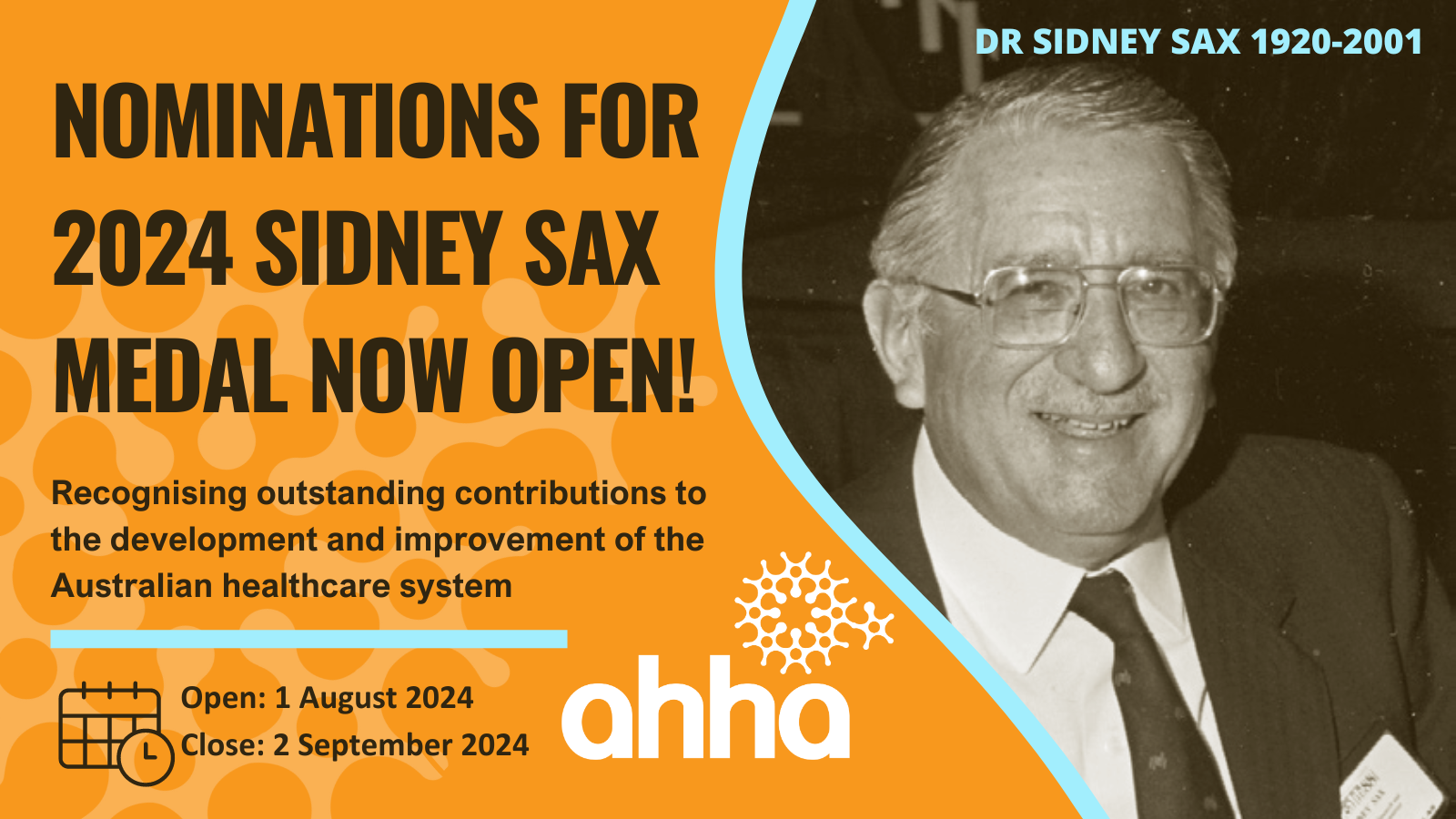 PRESS RELEASE: Nominations for 2024 Sidney Sax Medal now open!