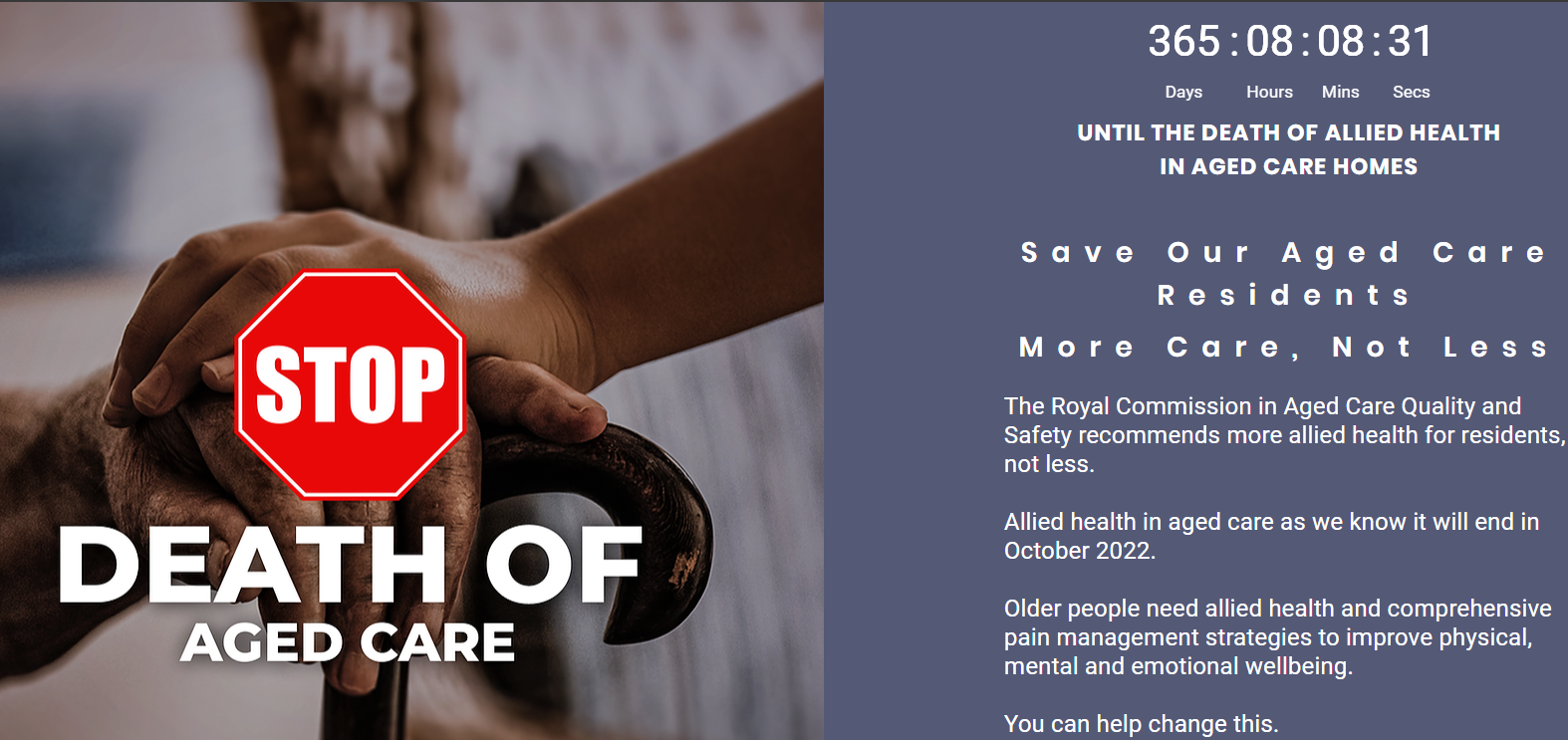 PRESS RELEASE: In exactly one year Nursing home residents will not receive funding for Allied Health