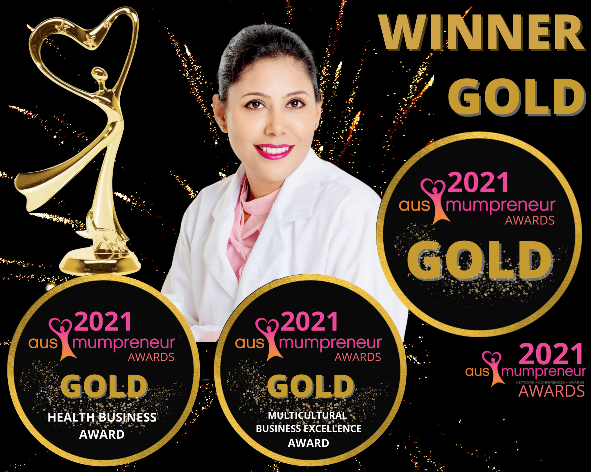 PRESS RELEASE: Dr Saba Qutub wins TWO gold at 2021 AusMumpreneur Awards