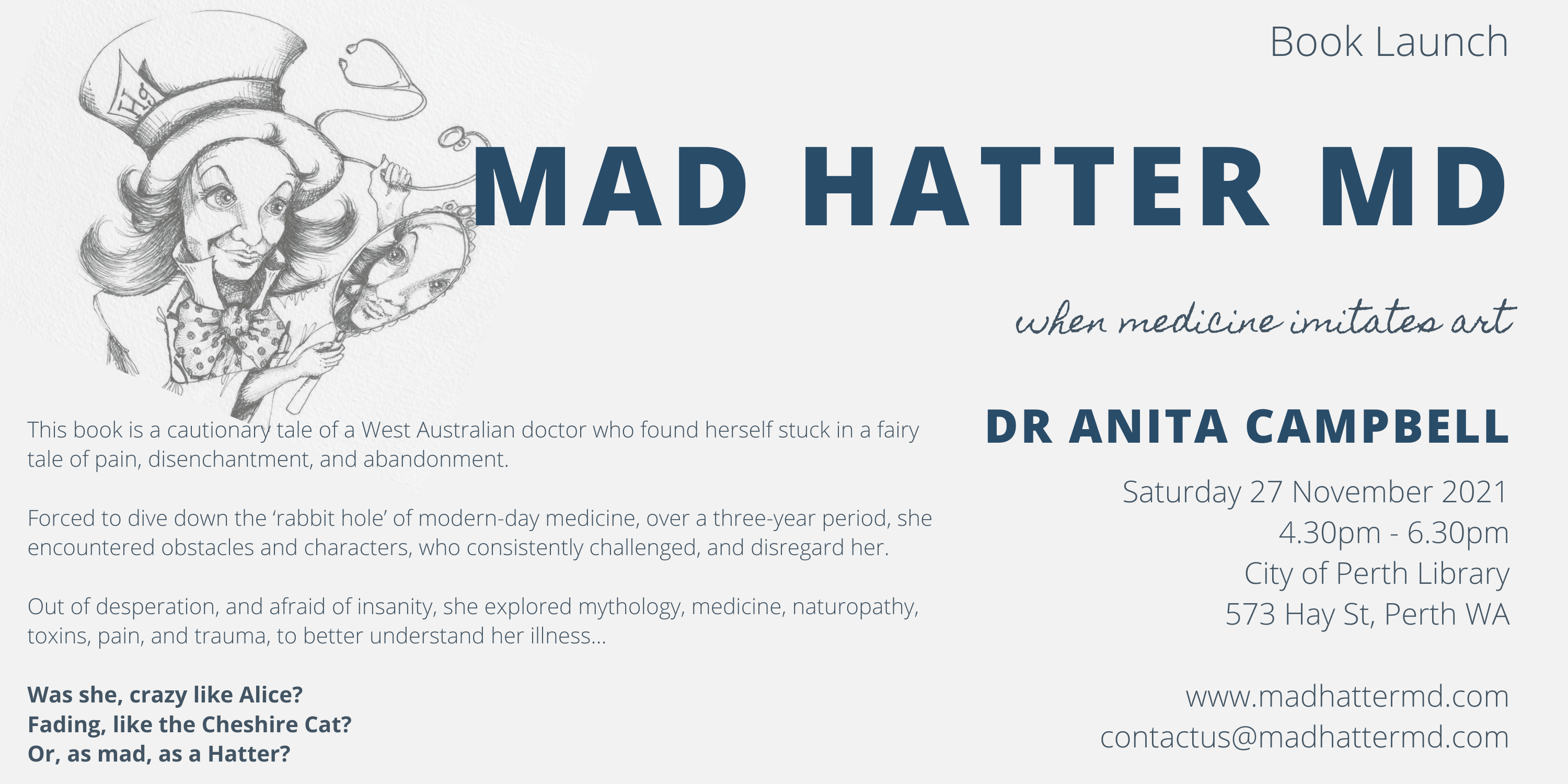 PRESS RELEASE: Mad Hatter MD – non-fiction book about a West Australian doctor told her illness was in her head