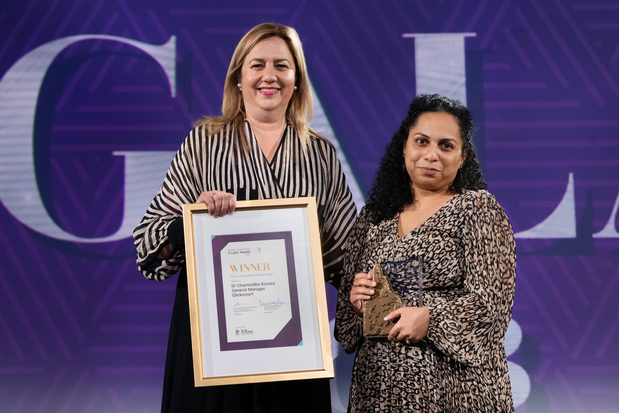 PRESS RELEASE: Dr Chamindika Konara takes home the Women in International Business Award at the Premier of Queensland’s Export Awards